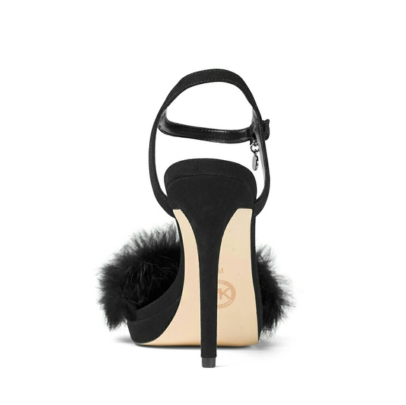New! MICHAEL KORS Rabbit Fur Black Heels Open-toe - Picture 4 of 4